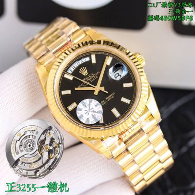 C1 Factory Rolex Daydate 3255 Movement Black Face Gold President Band Watch